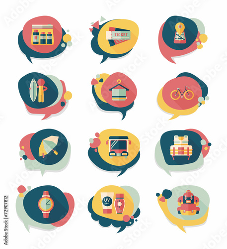 Travel bubble speech banner design flat background set, eps10