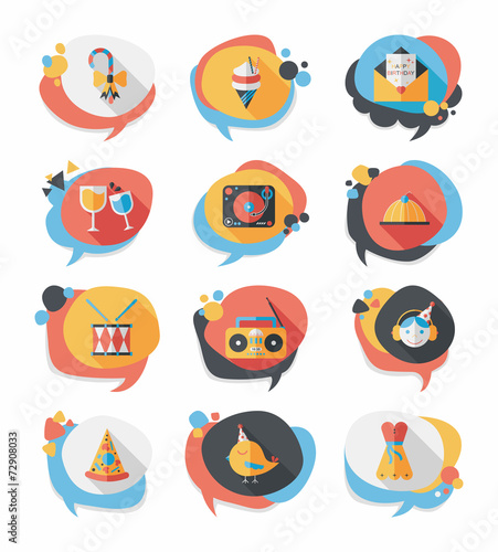 Birthday bubble speech banner design flat background set, eps10