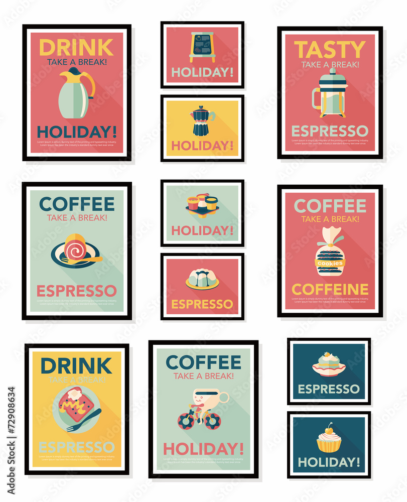 Coffee poster flat banner design flat background set, eps10