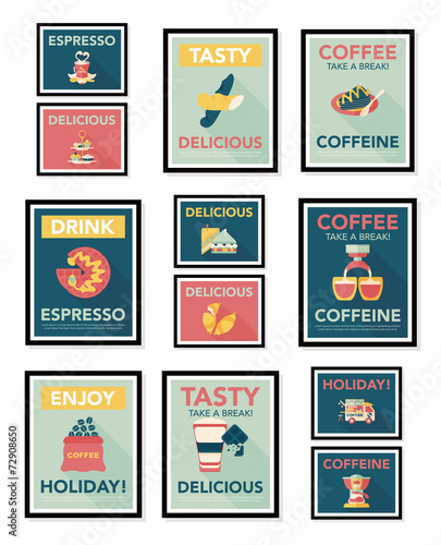 Coffee poster flat banner design flat background set  eps10