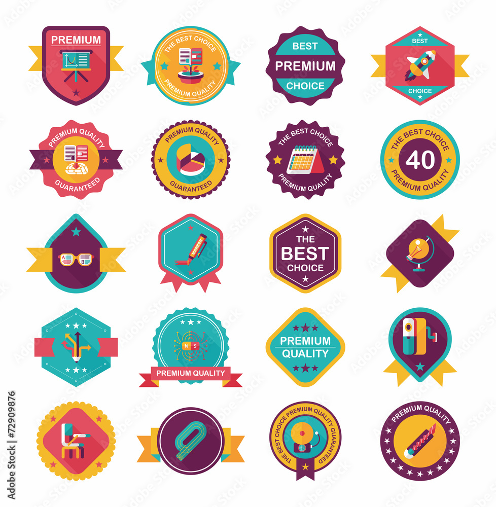 School badge banner design flat background set, eps10