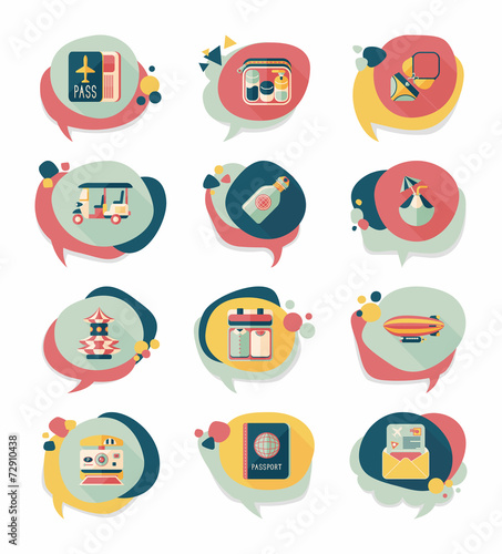 Travel bubble speech banner design flat background set, eps10