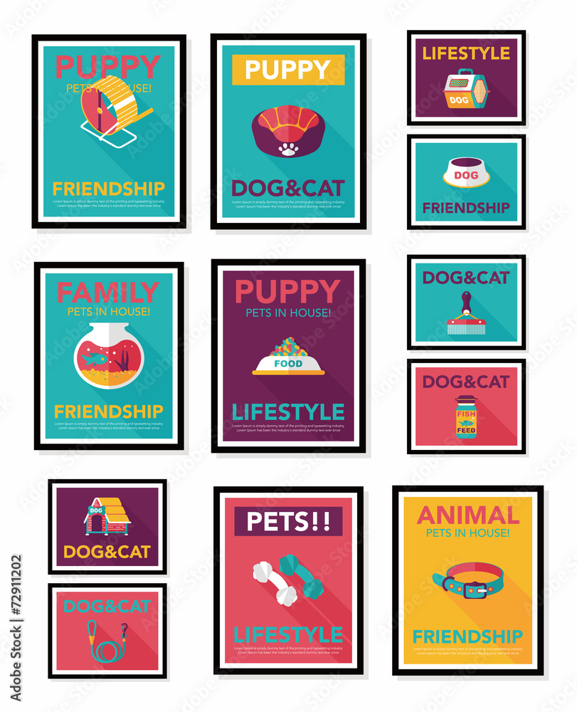 Pet poster flat banner design background set, eps10 Pet poster flat banner design background set, eps10
