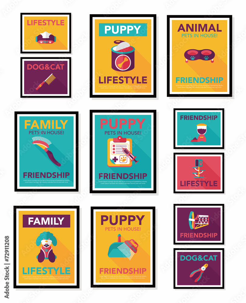 Pet poster flat banner design background set, eps10 Pet poster flat banner design background set, eps10