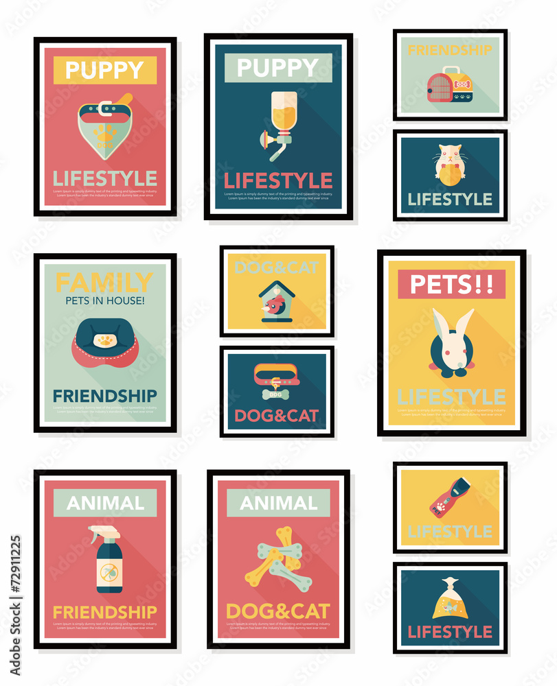 Pet poster flat banner design background set, eps10 Pet poster flat banner design background set, eps10