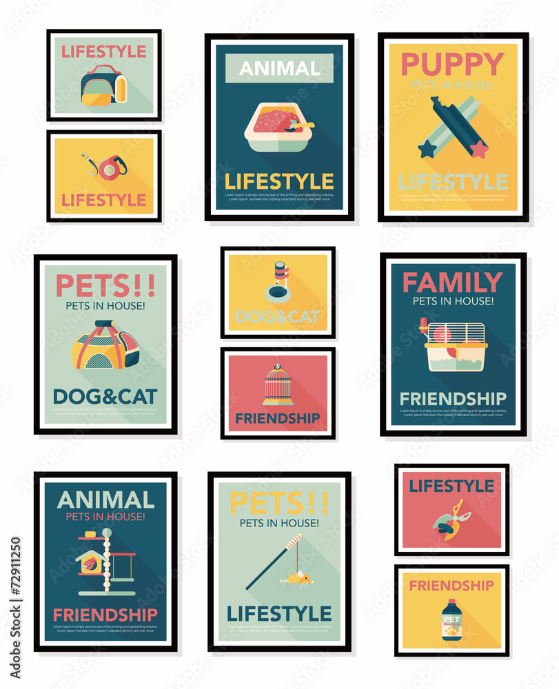 Pet poster flat banner design background set, eps10 Pet poster flat banner design background set, eps10