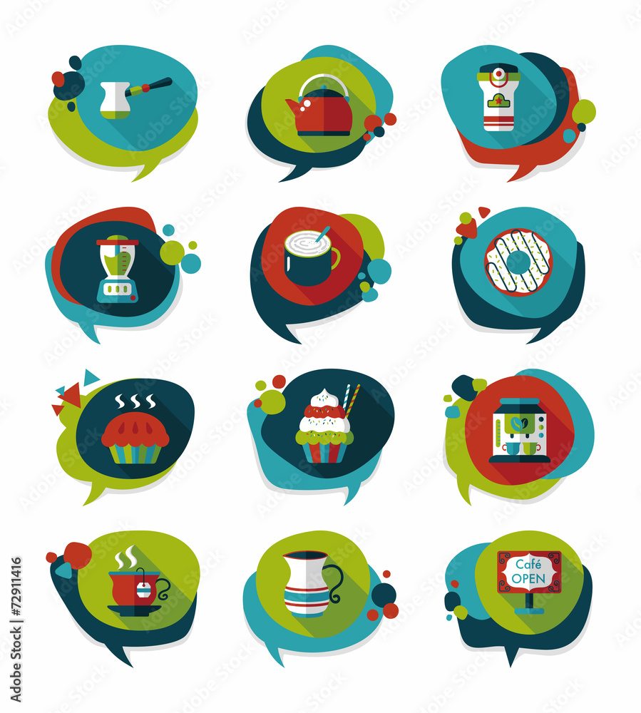 Coffee bubble speech flat banner design flat background set, eps Coffee bubble speech flat banner design flat background set, eps