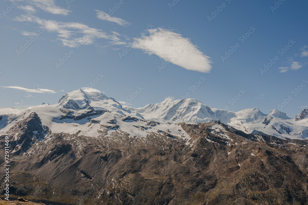 Zermatt, Dorf, Alpen, Liskamm, Dufourspitze, Wallis, Schweiz
