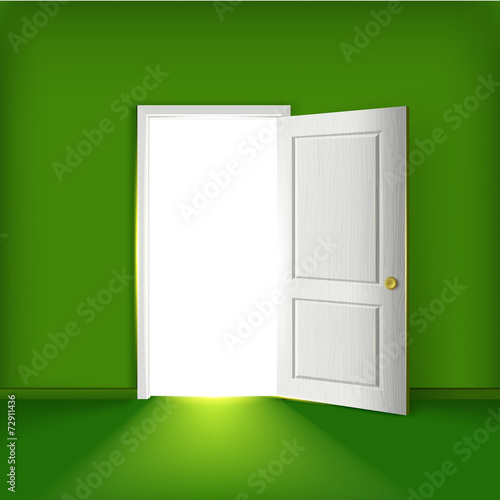 Easy green room with open door concept