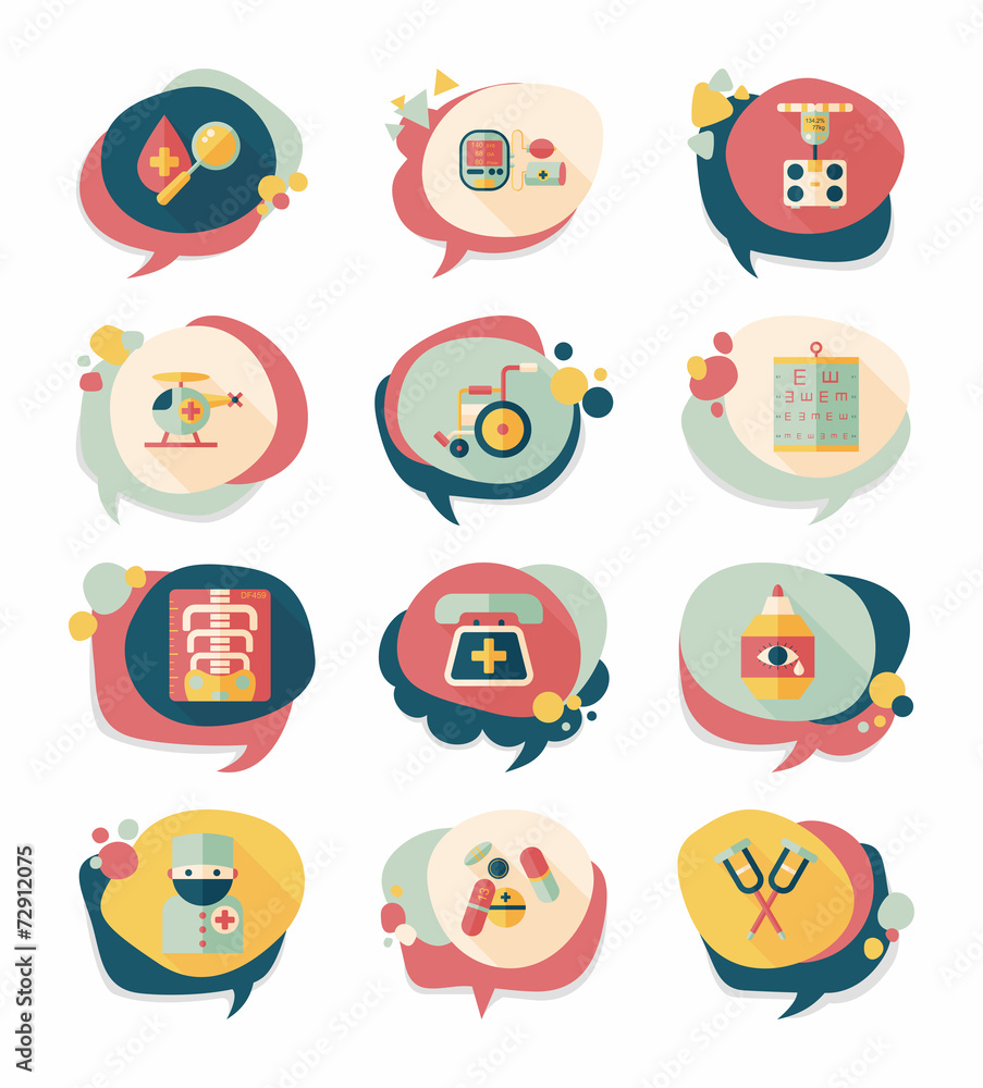 hospital bubble speech banner design flat background set, eps10