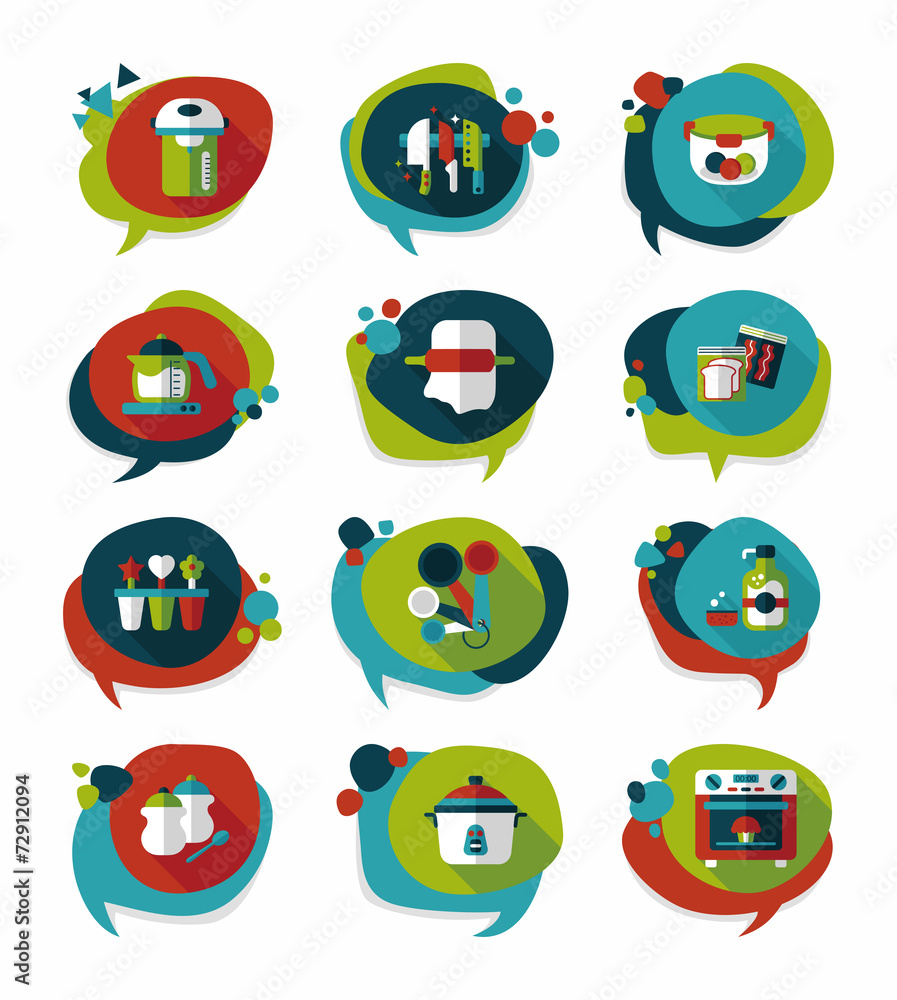 Kitchenware bubble speech flat banner design background set, eps Kitchenware bubble speech flat banner design background set, eps