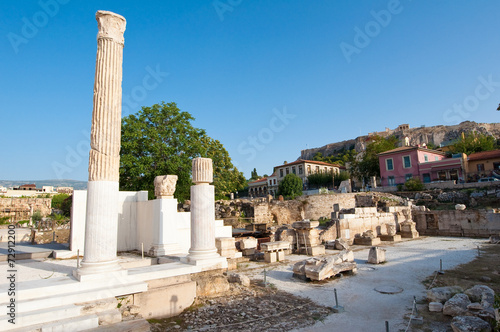 Roman Agora ruins an the Acropolis of Athens. Athens,Greece.