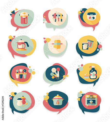 Kitchenware bubble speech flat banner design background set, eps