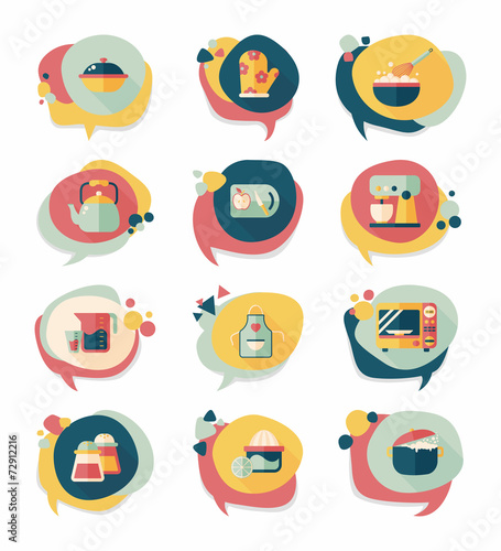 Kitchenware bubble speech flat banner design background set, eps