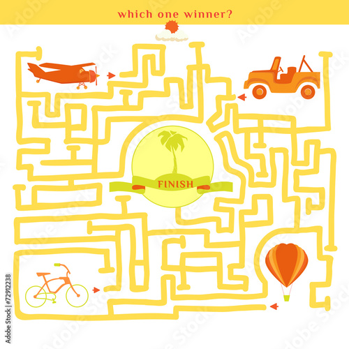 Rebus vector. Funny labyrinth with bike car plane balloon.