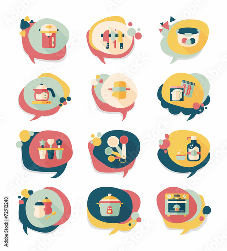 Kitchenware bubble speech flat banner design background set, eps