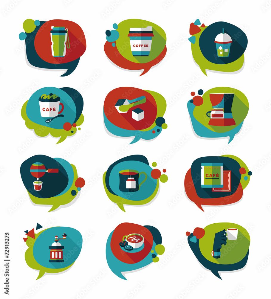 Coffee bubble speech flat banner design flat background set, eps Coffee bubble speech flat banner design flat background set, eps