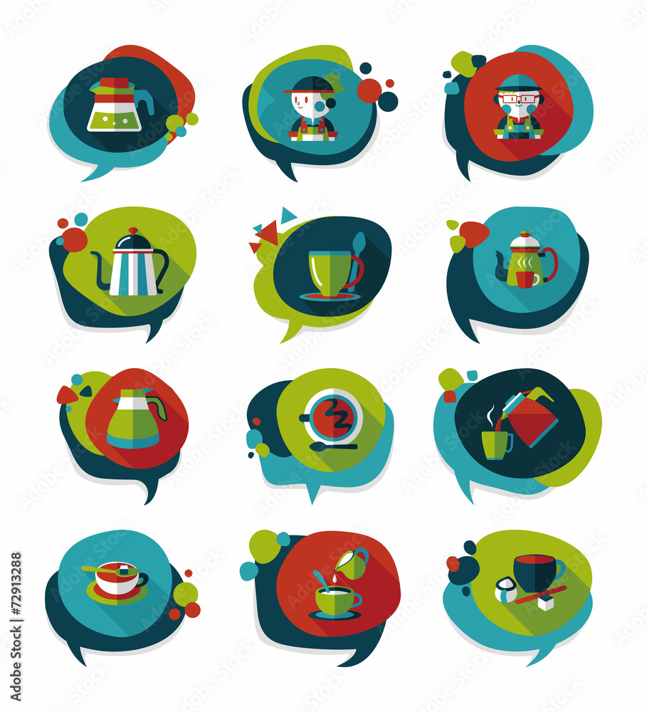 Coffee bubble speech flat banner design flat background set, eps