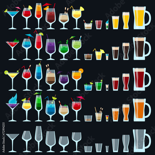Set of colorful alcohol drinks