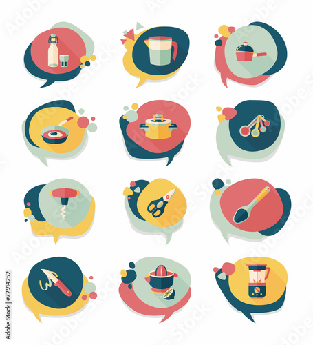 Kitchenware bubble speech flat banner design background set, eps