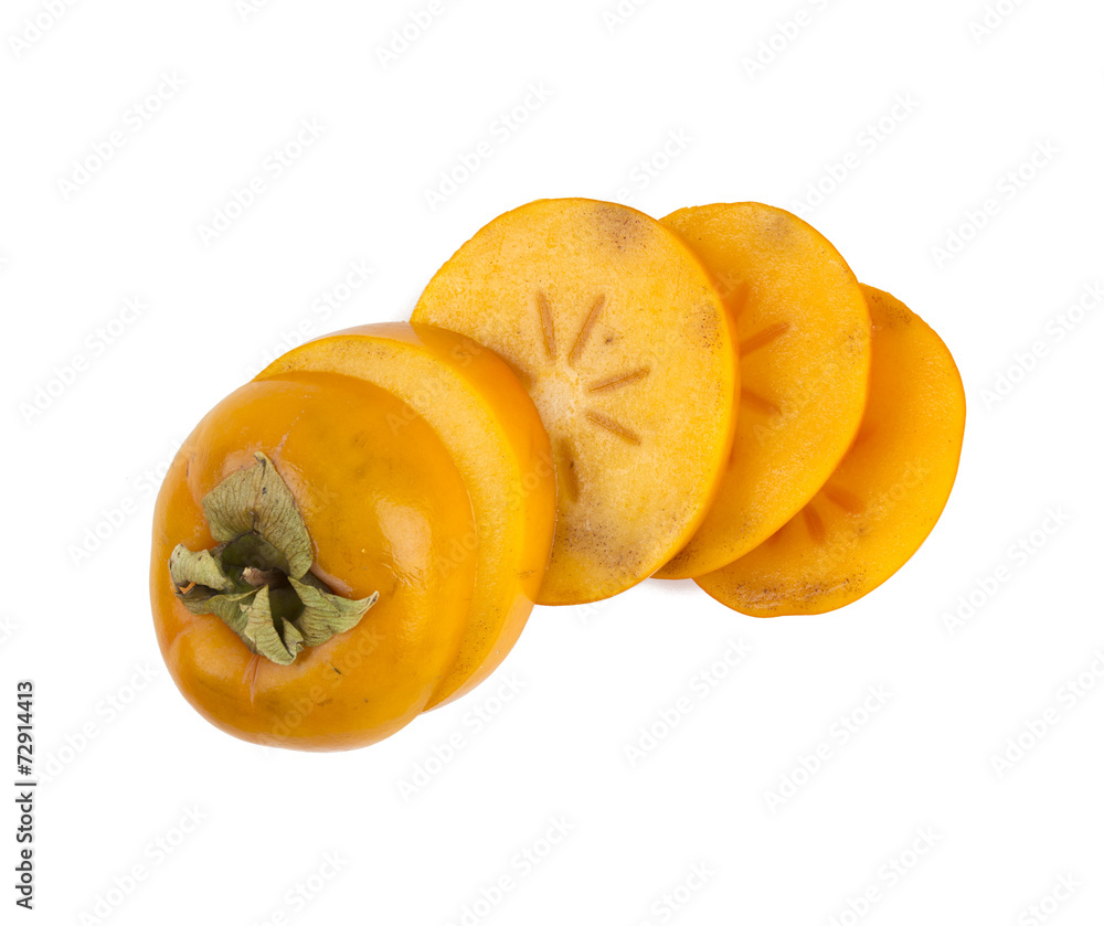 sliced persimmon isolated on white