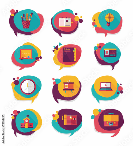 School bubble speech banner design flat background set, eps10
