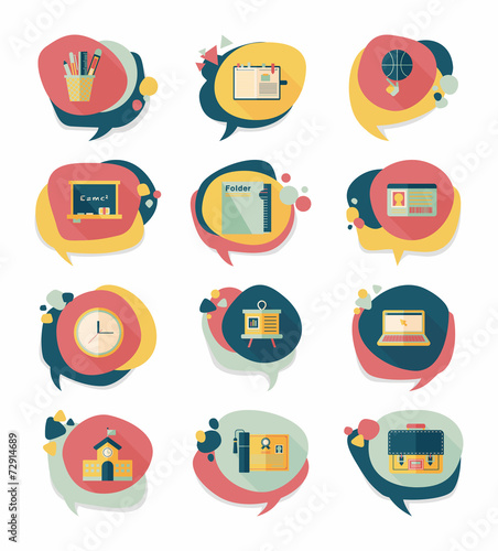 School bubble speech banner design flat background set, eps10