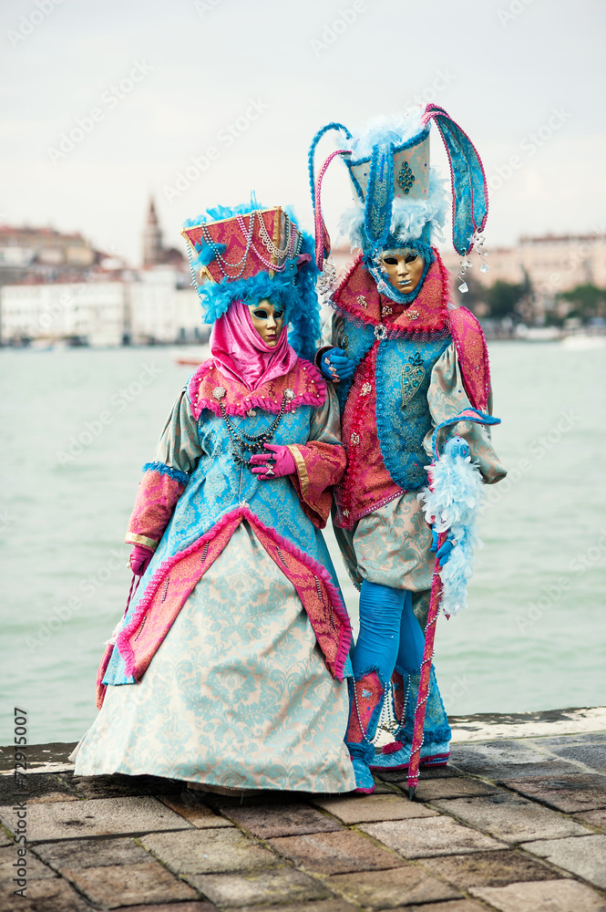 Carnival of Venice, beautiful masks at St. George island with Ma