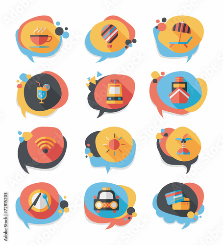 Travel bubble speech banner design flat background set, eps10