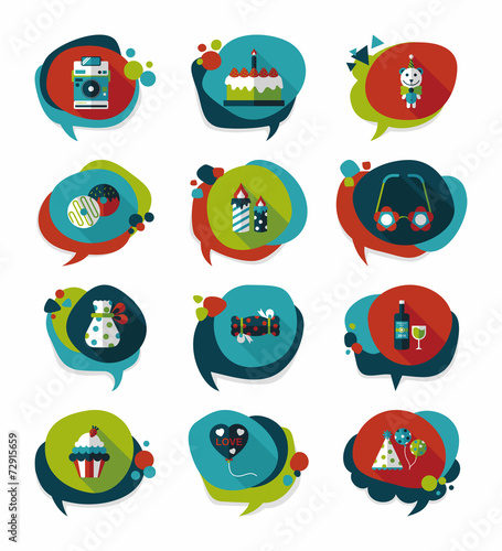 Birthday bubble speech banner design flat background set, eps10