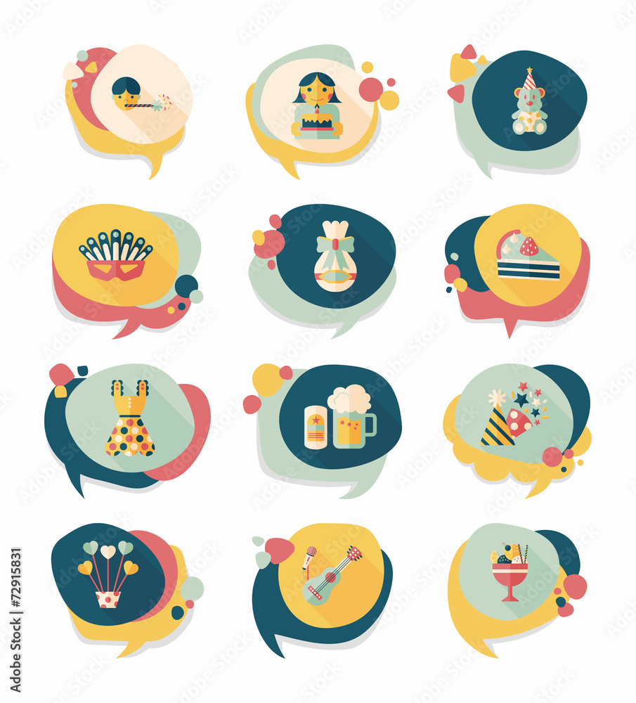 Birthday bubble speech banner design flat background set, eps10