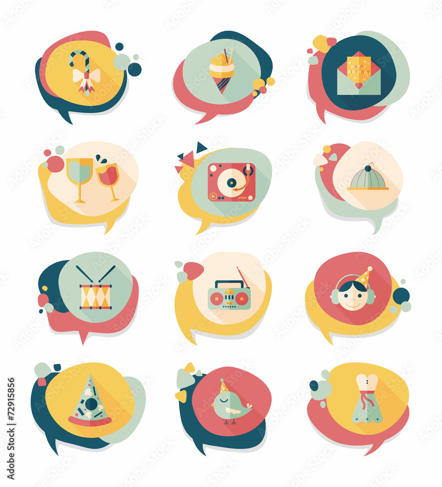 Birthday bubble speech banner design flat background set, eps10