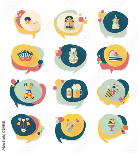 Birthday bubble speech banner design flat background set, eps10