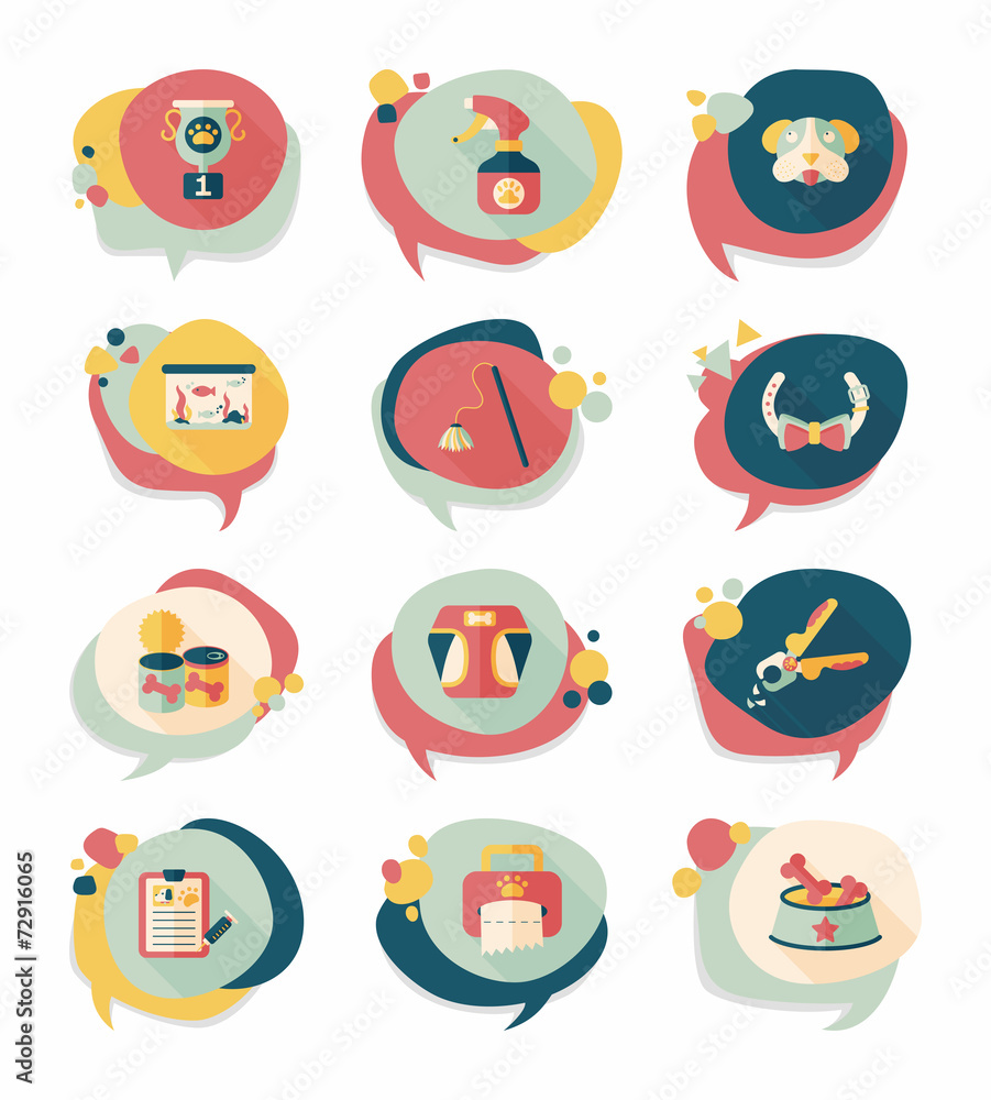 Pet bubble speech flat banner design background set, eps10