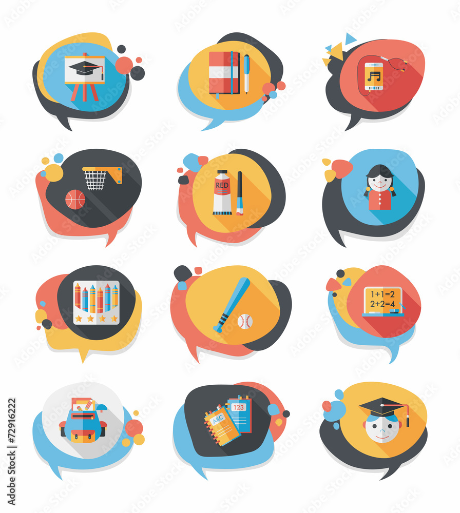 School bubble speech banner design flat background set, eps10 School bubble speech banner design flat background set, eps10