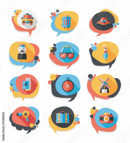 Travel bubble speech banner design flat background set, eps10