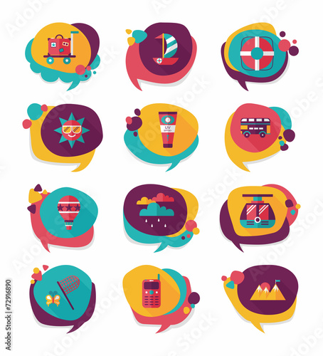 Travel bubble speech banner design flat background set, eps10