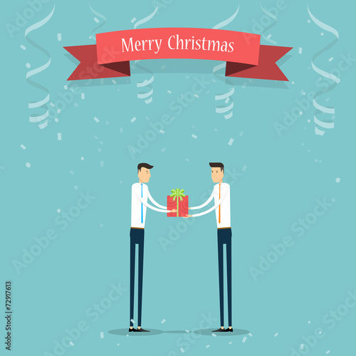 Business people  giving  Christmas gift to business partner