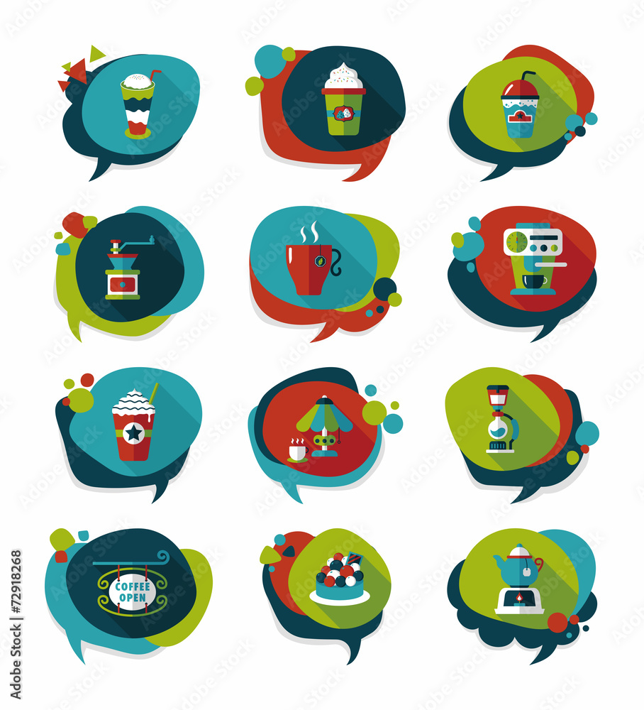 Coffee bubble speech flat banner design flat background set, eps Coffee bubble speech flat banner design flat background set, eps