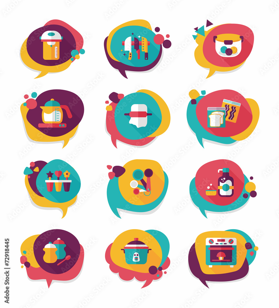 Kitchenware bubble speech flat banner design background set, eps Kitchenware bubble speech flat banner design background set, eps