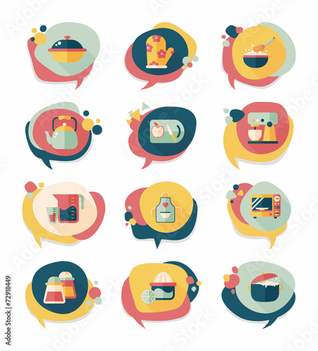 Kitchenware bubble speech flat banner design background set, eps