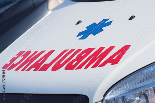 Ambulance sign of the car - detail.