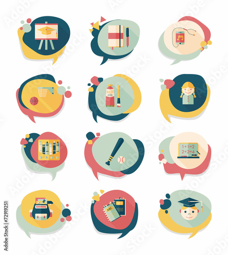 School bubble speech banner design flat background set, eps10