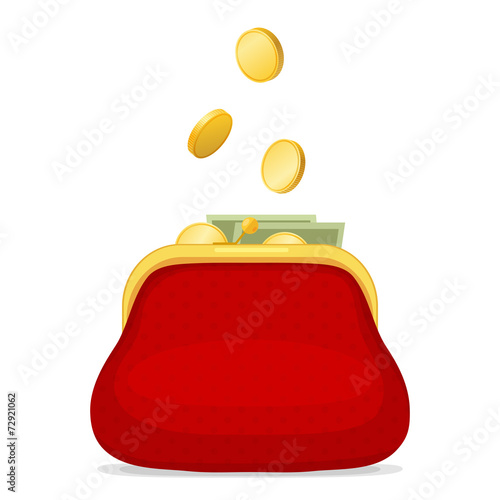 Red purse and gold coins