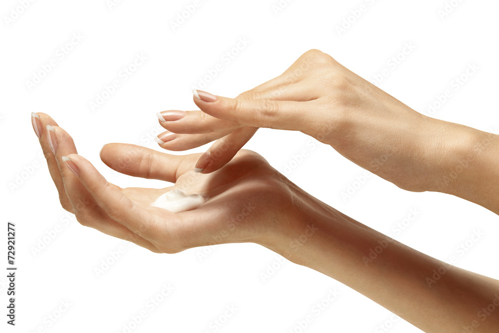Moisturizer cream on beautiful female hands isolated Moisturizer cream on beautiful female hands isolated