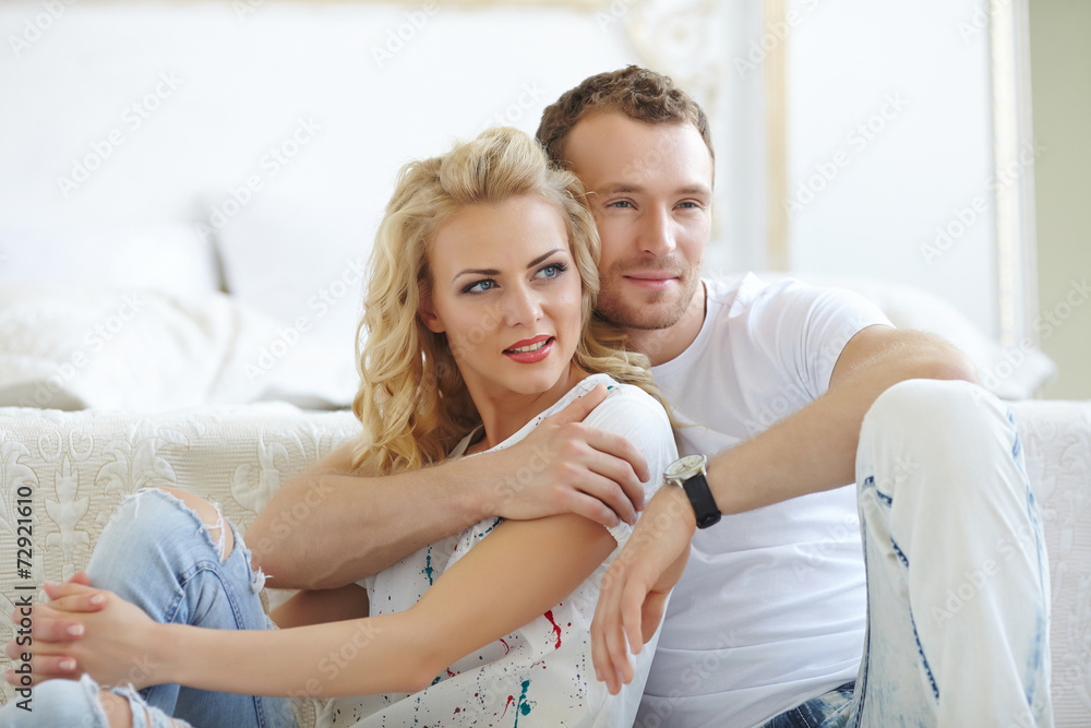 loving couple in a bright room