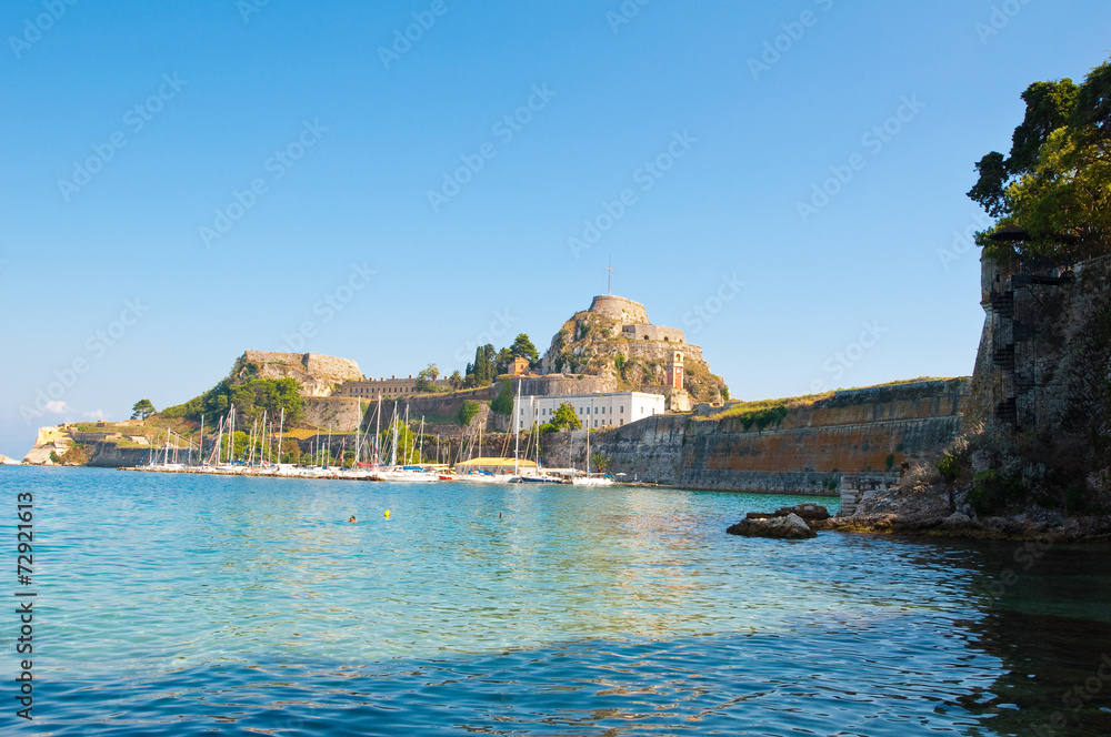 View of the Old Fortress of Corfu in the midday, Greece.