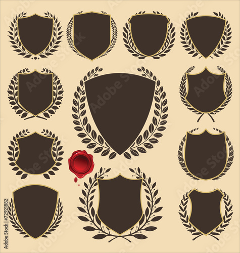 Medieval shields and laurel wreath collection