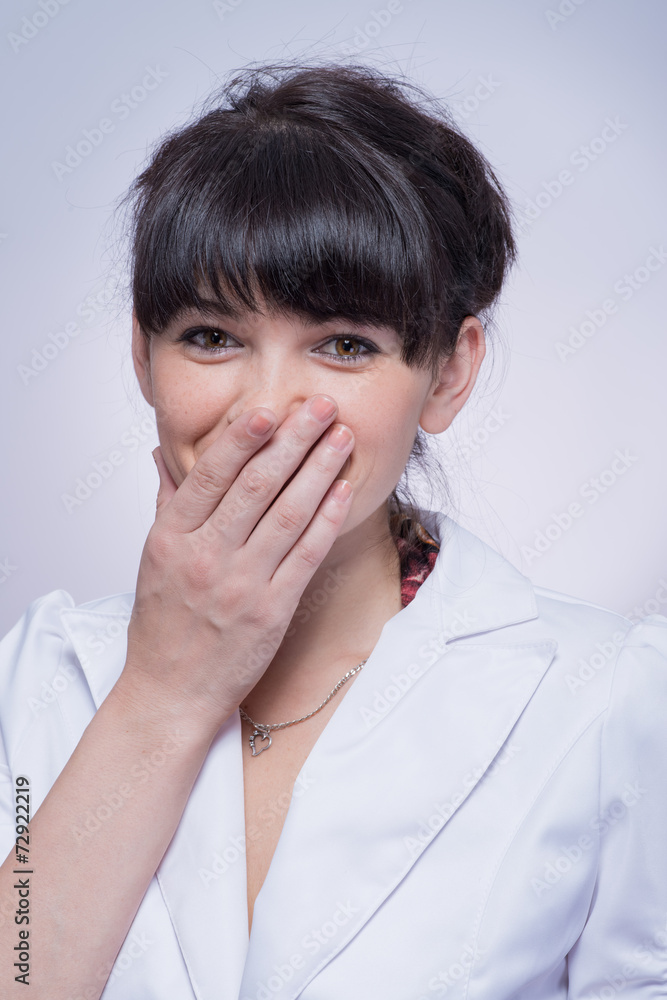 portrait of beautiful shy female stylish woman covering her face portrait of beautiful shy female stylish woman covering her face