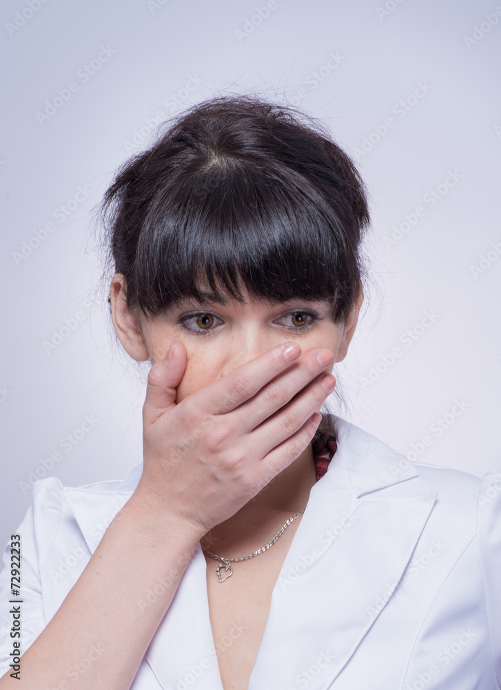 portrait of beautiful shy female stylish woman covering her face portrait of beautiful shy female stylish woman covering her face